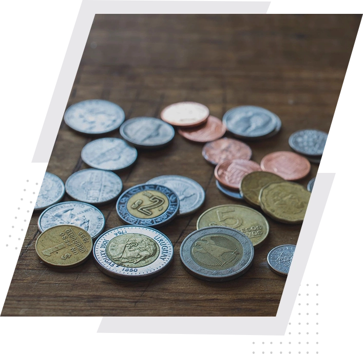 A table with some coins on it